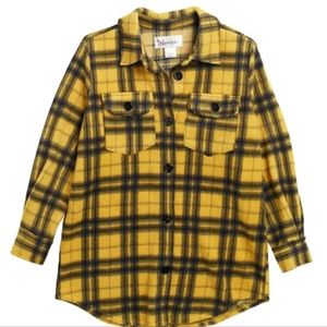 Cotton Emporium Button Front Plaid Shirt Jacket, Medium, Gold & Black